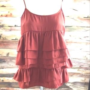 WHO WHAT WHERE PAPRIKA SPAGHETTI strap Flouncy Layer Ruffle Cinnamon CAMI Top S